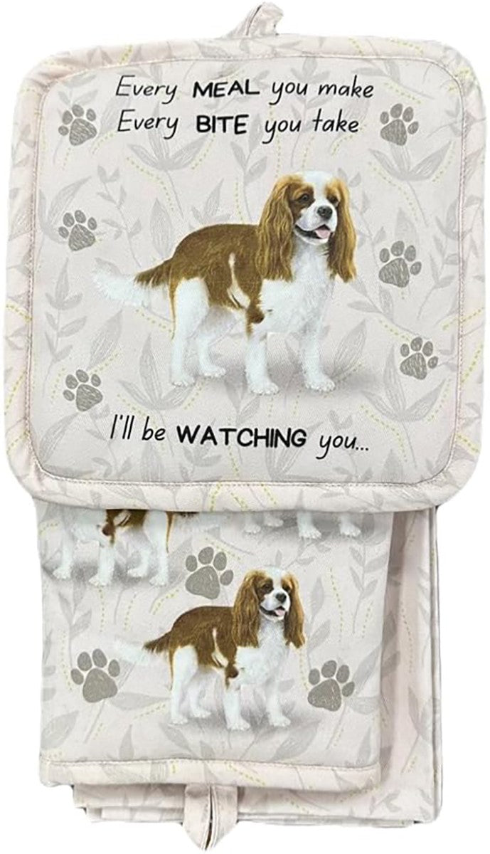 E&S Pets King Charles Cavalier 3 Piece Kitchen Set-Oven Mitt, Towel, Pot Holder