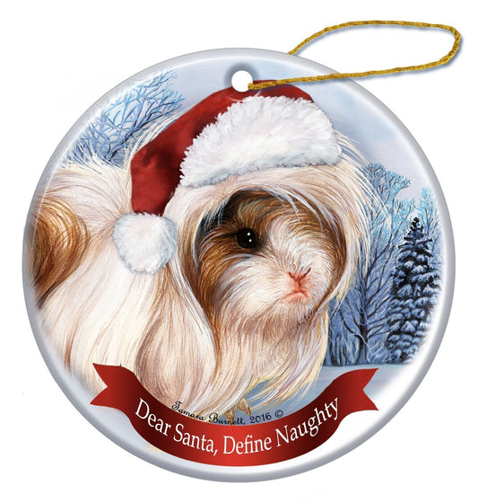 Holiday Pet Gifts Peruvian Guinea Pig Santa Hat Porcelain Christmas Ornament