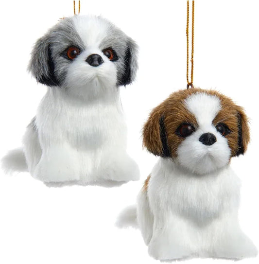 Kurt Adler F2242SH Furry Shih-Tzu Dog 3" Hanging Christmas Ornament, Set of 2