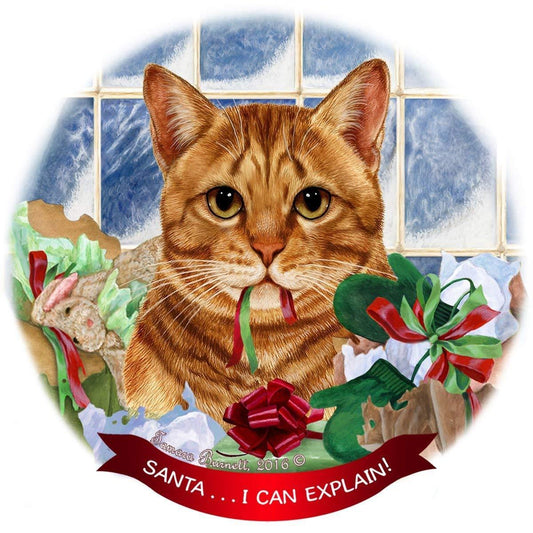 Orange Tabby Cat Porcelain Hanging Ornament Pet Gift 'Santa.. I Can Explain!