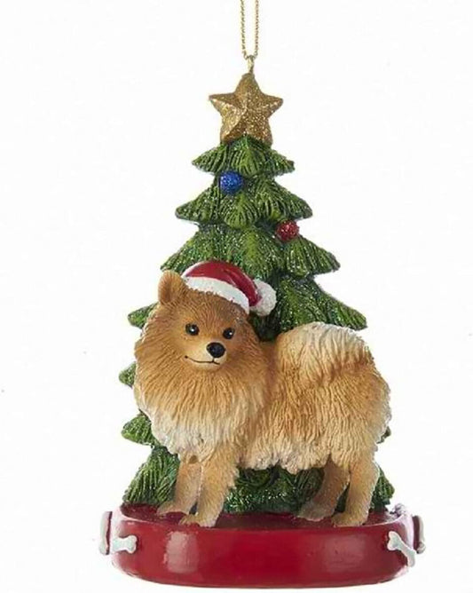 Kurt Adler Pomeranian With Santa Hat Christmas Tree Ornament, 4.25 "
