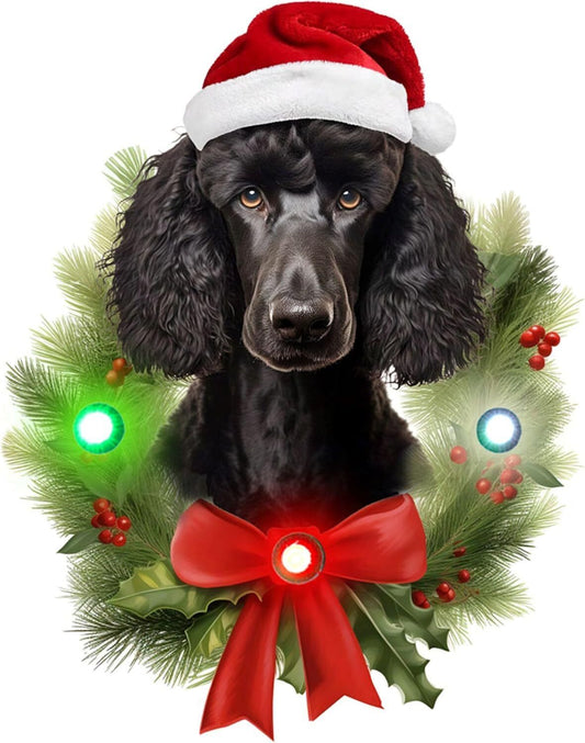 Spoontiques Black Poodle Ornament - Wooden Decorations w LED Lights - 4"x5"