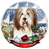 Bearded Collie Liver/White Dog Porcelain Ornament 'Santa. I Can Explain!'