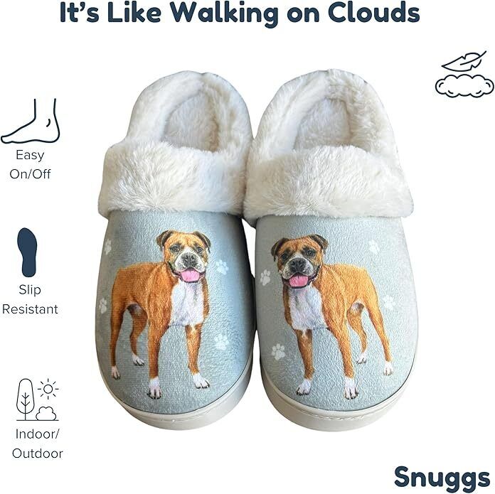 E&S Pets Boxer Snugg Slippers for Pet Lovers - Fuzzy Memory Foam, L/XL