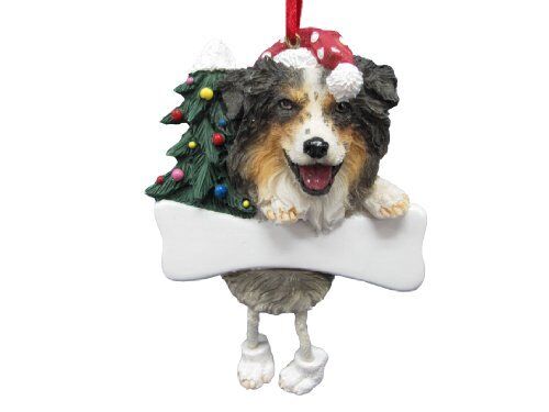 Australian Shepherd Ornament "Dangling Legs" Hand Painted Easily Personalized