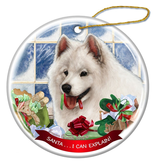 Samoyed Dog Porcelain Hanging Ornament Pet Gift 'Santa.. I Can Explain!'