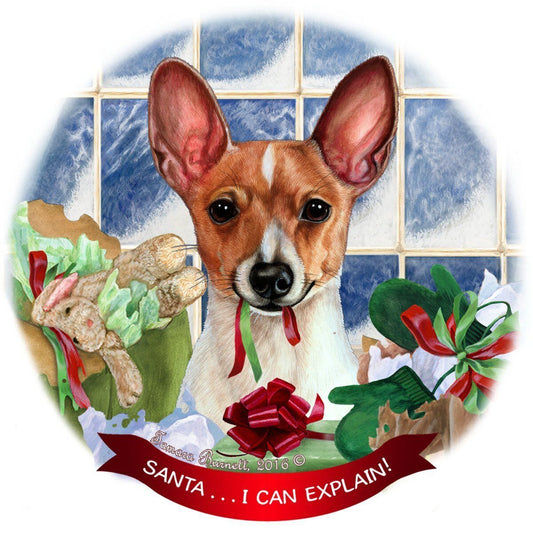 Red and White Toy Fox Terrier Dog Porcelain Ornament 'Santa.. I Can Explain!'