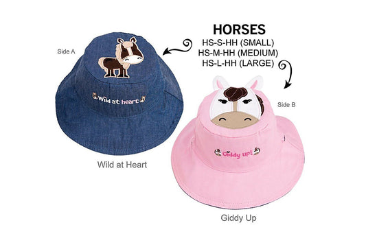 Luvali Reversible Kid's Sun Hats - UPF 50+ Large: 4-6+ years, (Horses)