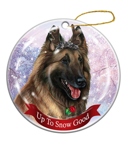 Holiday Pet Belgian Tervuren Fawn Reindeer Dog Porcelain Christmas Ornament