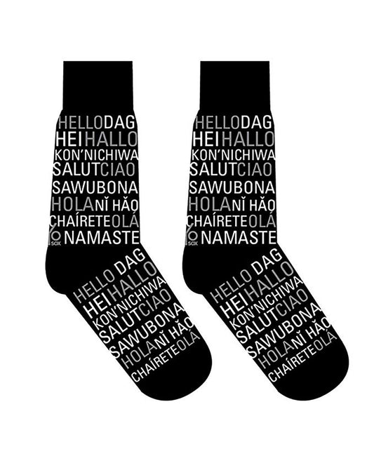 Yo Sox Say Hello World Languages Cotton Blend Men's 7-12 Stretch Crew Socks