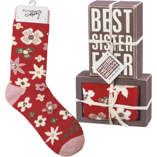 Primitives by Kathy Box Sign & Pair of Socks Set - Best Sister Ever