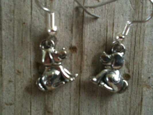 Sitting Spotted Dog Silver Plated Lead Free Pewter Earrings