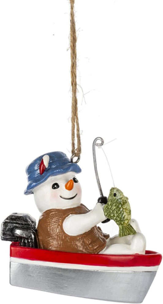 Ganz Snowman Fishing Ornament, Resin, 3 Inches Width, 2.88 Inches Height