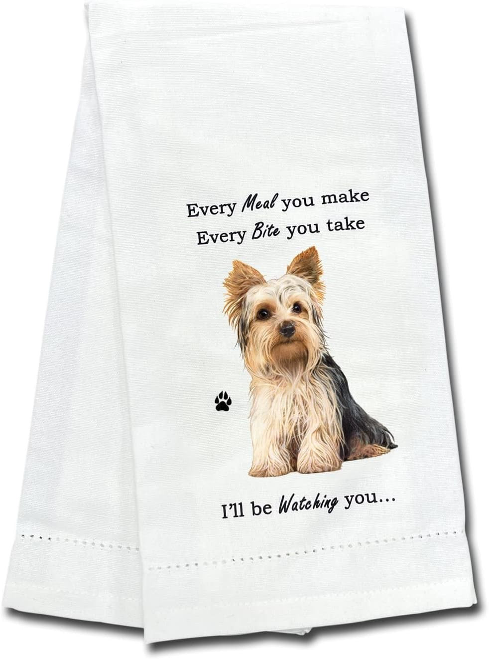 E&S Pets 711-45 Yorkie Yorkshire Terrier Dog Kitchen Towel, Off-white