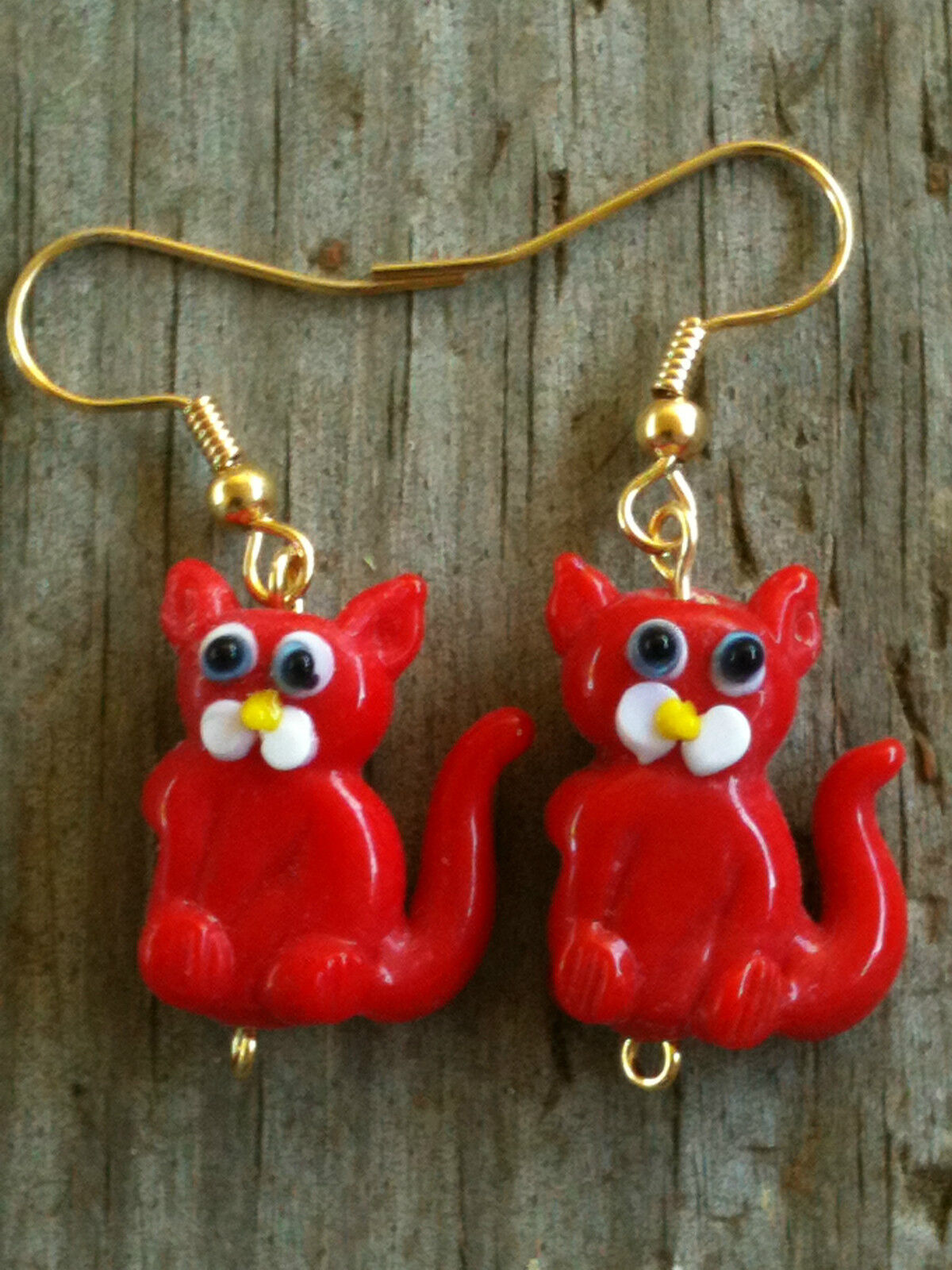 Bright Red Opaque Sitting Cat Lampwork Earrings