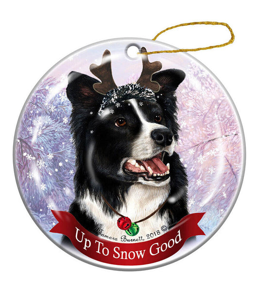 Holiday Pet Gifts Border Collie Reindeer Dog Porcelain Christmas Ornament