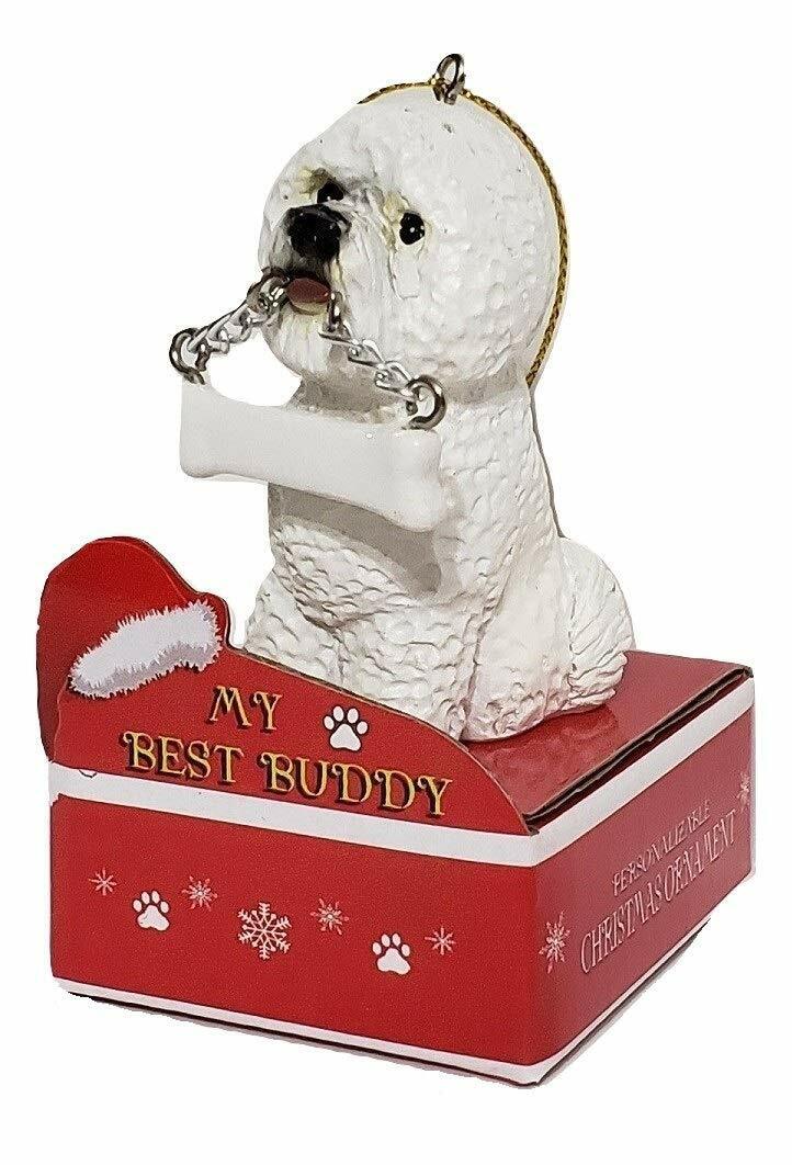 E&S Pets My Best Buddy Bichon with Bone Christmas Ornament