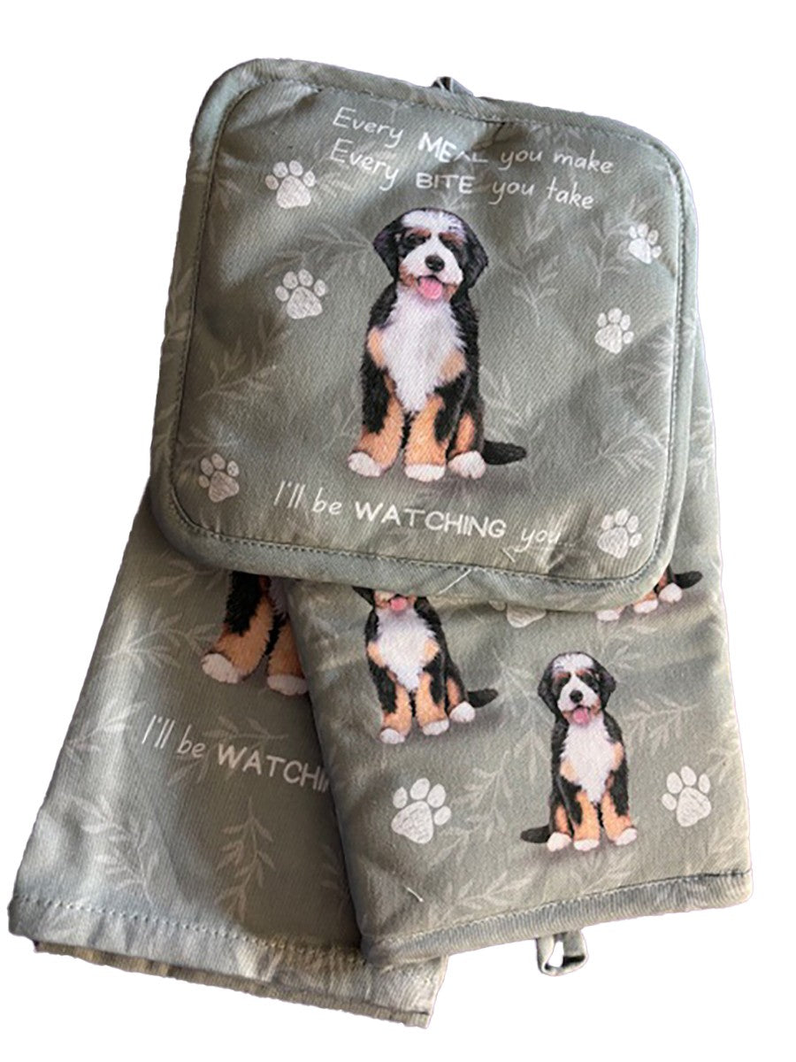 E&S Pets Bernadoodle 3 Piece Kitchen Set -  Oven Mitt, Towel, Pot Holder
