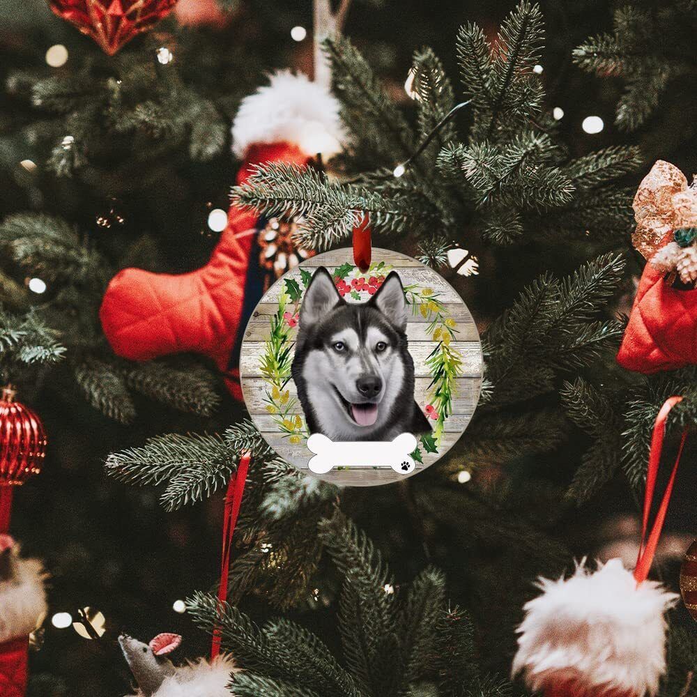 Siberian Husky Ornament - E&S Pets, DIY Personalizable, Ceramic Round Ornament