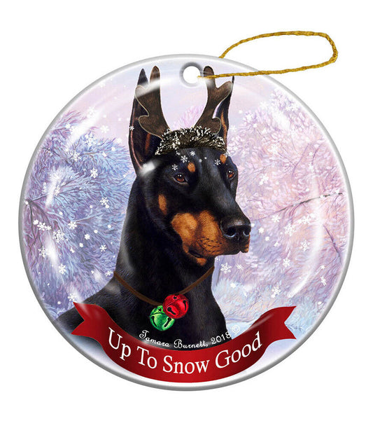 Holiday Pet Gifts Black Doberman Cropped Ears Dog Porcelain Christmas Ornament