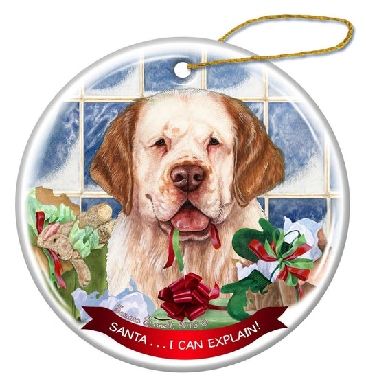 Clumber Spaniel Porcelain Hanging Ornament Pet Gift 'Santa I Can Explain!'