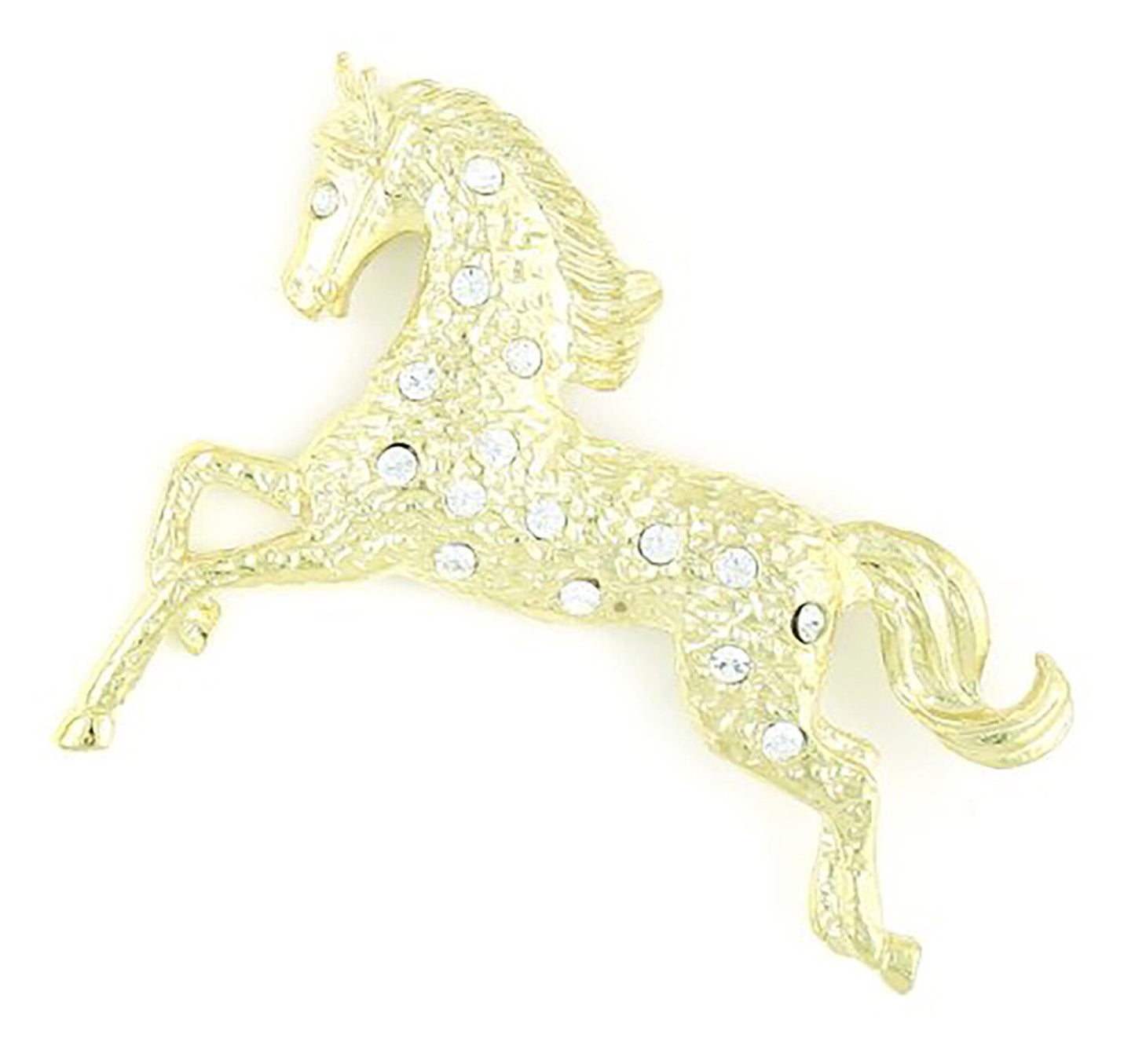Finishing Touch Prancing Horse Textured Pin with Clear Crystals - Gold Finish