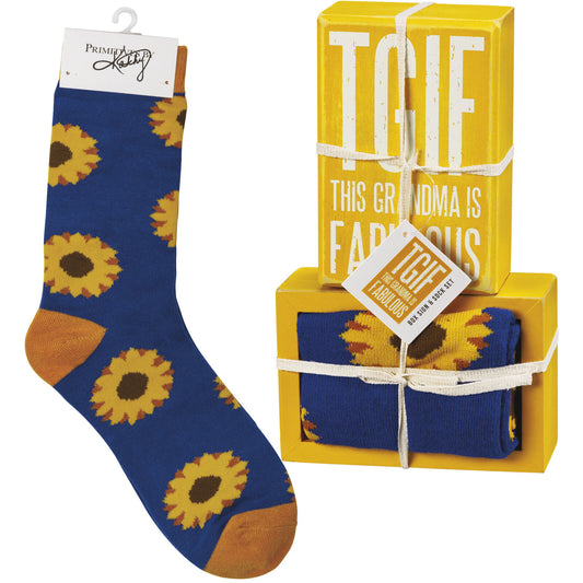 Primitives by Kathy Box Sign & Pair of Socks Set - TGIF This Grandma is Fabulous