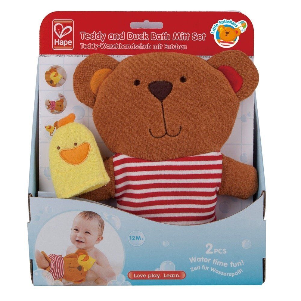 Hape Kids Little Splashers Teddy and Duck Bath Mitt Set