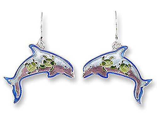 Sue Coccia Silver Plated Dolphin Montage Dangle Earrings