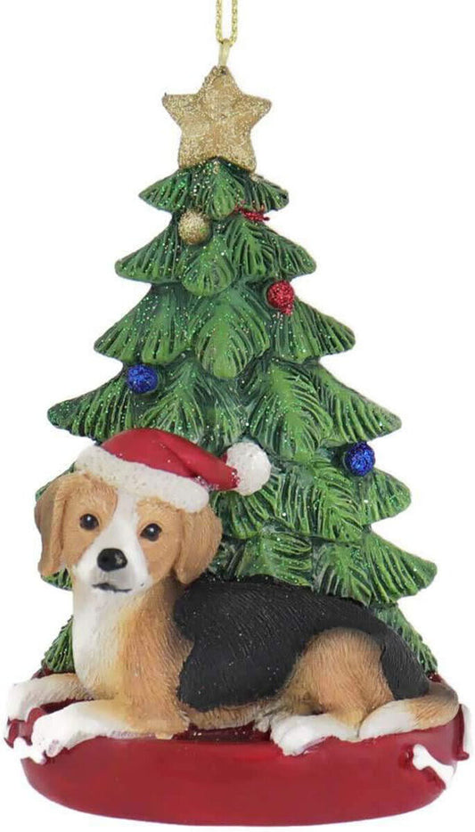 Kurt Adler Beagle With Santa Hat Christmas Tree Ornament, 4.25 "
