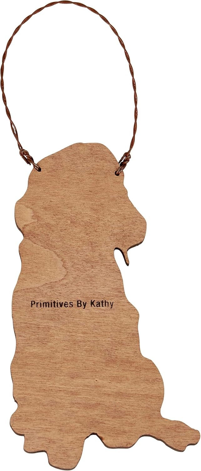 Primitives By Kathy Golden Retriever with Santa Hat Wooden Christmas Ornament