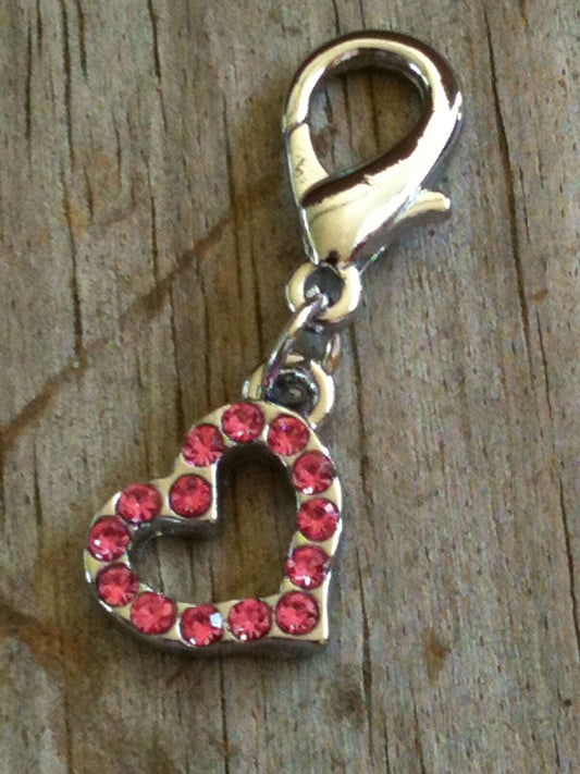 Pink Sparkling Crystal Small Heart Collar Charm / Zipper pull