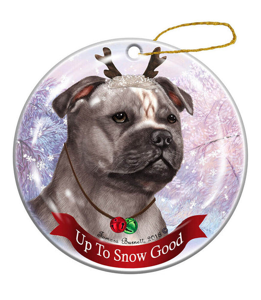 Pet Gifts Staffordshire Bull Terrier Blue/White Porcelain Christmas Ornament