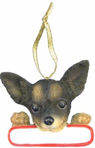 Chihuahua Ornament Tri Color "Santa's Pals" With Personalized Name Plate