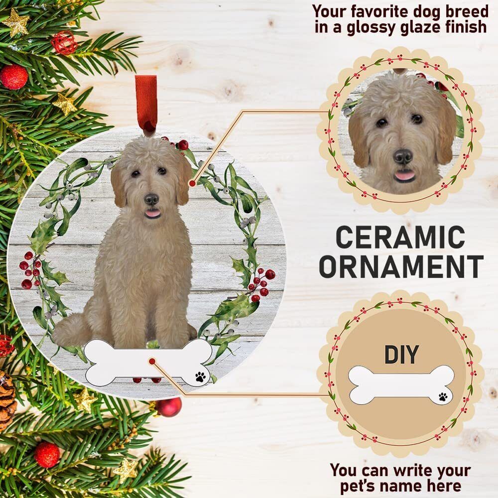 Goldendoodle Ornament - E&S Pets, DIY Personalizable, Ceramic Round Ornament