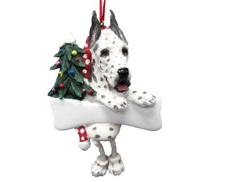 Harlequin Great Dane Ornament "Dangling Legs" Hand Painted Easily Personalized