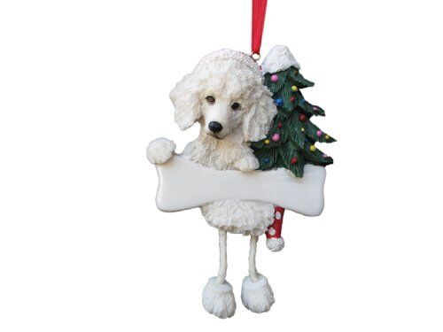 Poodle Ornament White with "Dangling Legs" Hand Painted and Easily Personalized