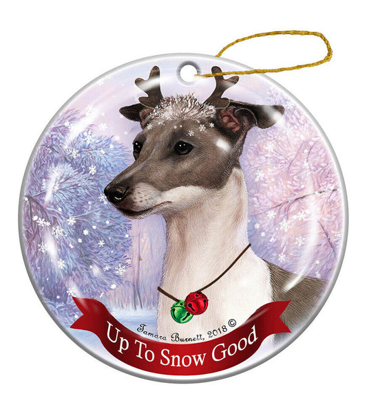 Holiday Pet Gifts Italian Greyhound Blue and White Dog Porcelain Christmas