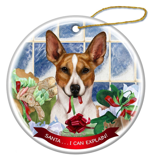 Tan and White Rat Terrier Dog Porcelain Ornament 'Santa.. I Can Explain!'