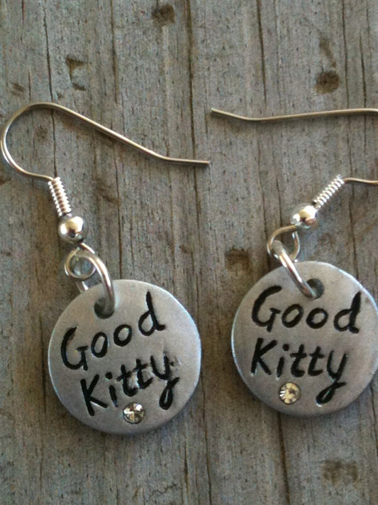 Polyresin 3-D "Good Kitty"  with a Small Crystal Earrings