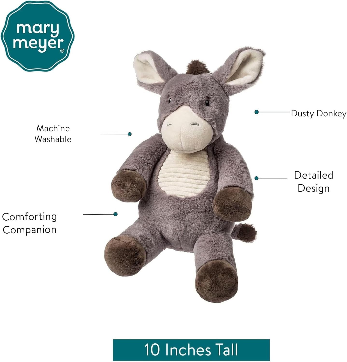 Mary Meyer Stuffed Animal Huggable Plush Soft Toy, 10-Inches, Dusty Donkey
