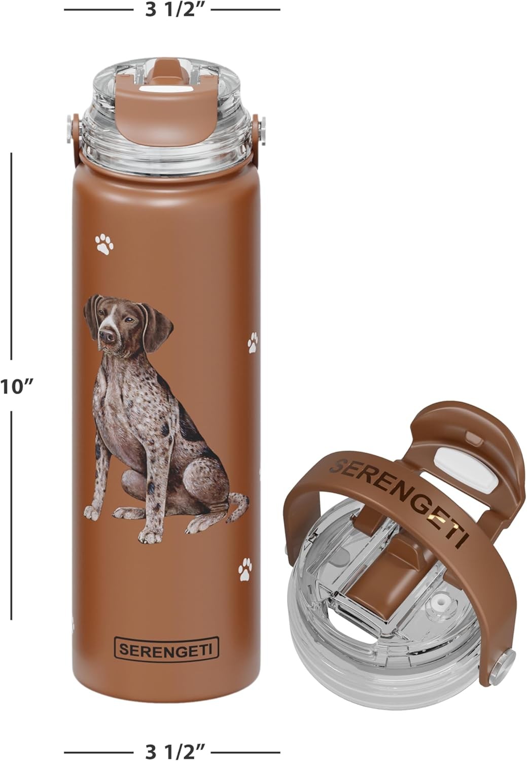 E&S Pets Stainless Steel Water Bottle 24 Oz., Spill Proof (German Pointer)