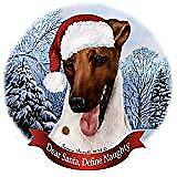 Holiday Pet Gifts Fox Terrier Brown/White Dog Santa Hat Porcelain Ornament