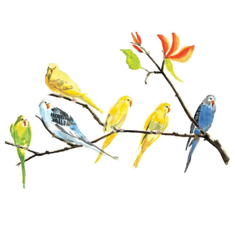 Paperproducts Design Periko Yellow Birds Beverage Napkin, 5" x 5", Multicolor