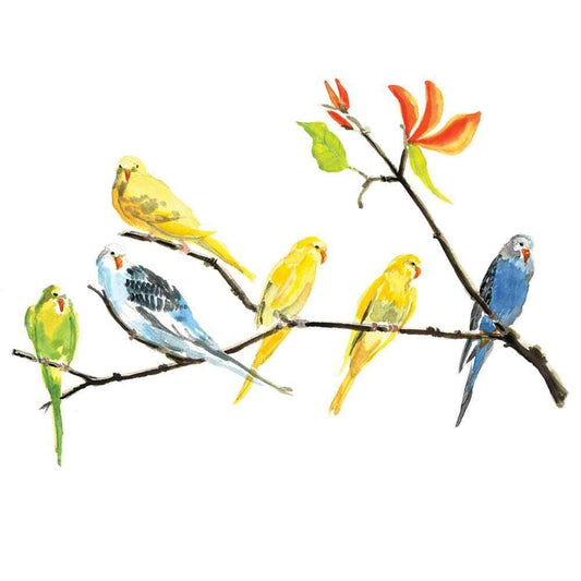 Paperproducts Design Periko Yellow Birds Beverage Napkin, 5" x 5", Multicolor