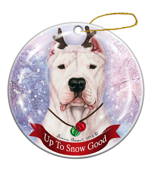 Holiday Pet Dogo Argentino Cropped Reindeer Dog Porcelain Christmas Ornament