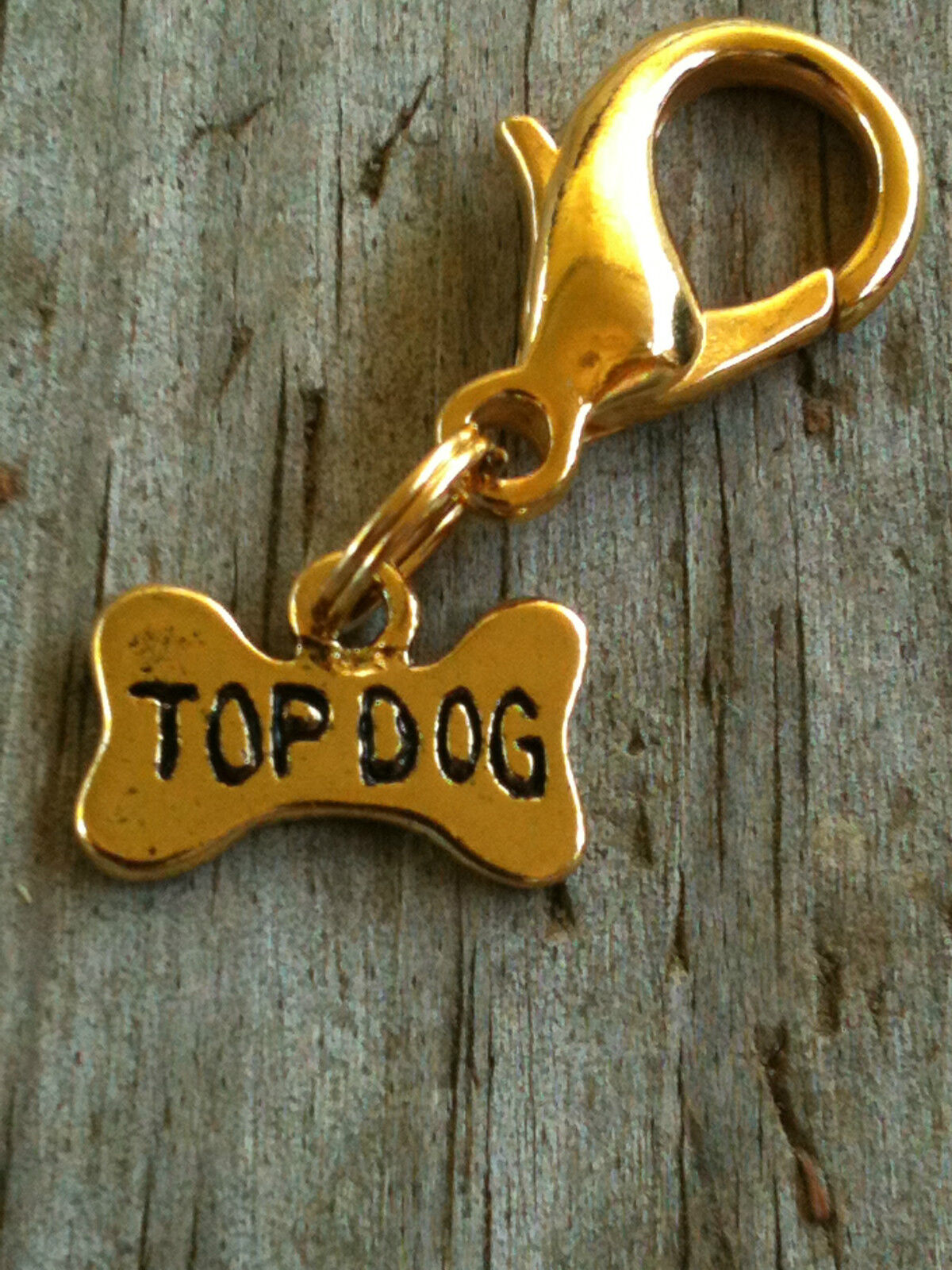 Antiqued Lead Free Gold Plated Pewter "Top Dog" Charm / Zipper Pull