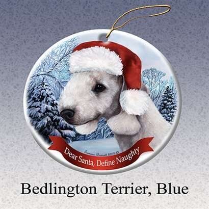 Holiday Pet Gifts Bedlington Terrier (Blue) Santa Hat Dog Porcelain Ornament