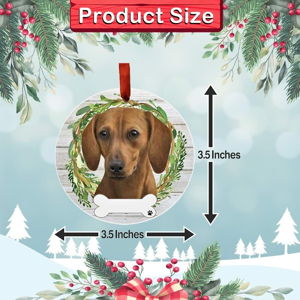 Red Dachshund Ornament - E&S Pets, DIY Personalizable, Ceramic Round Ornament
