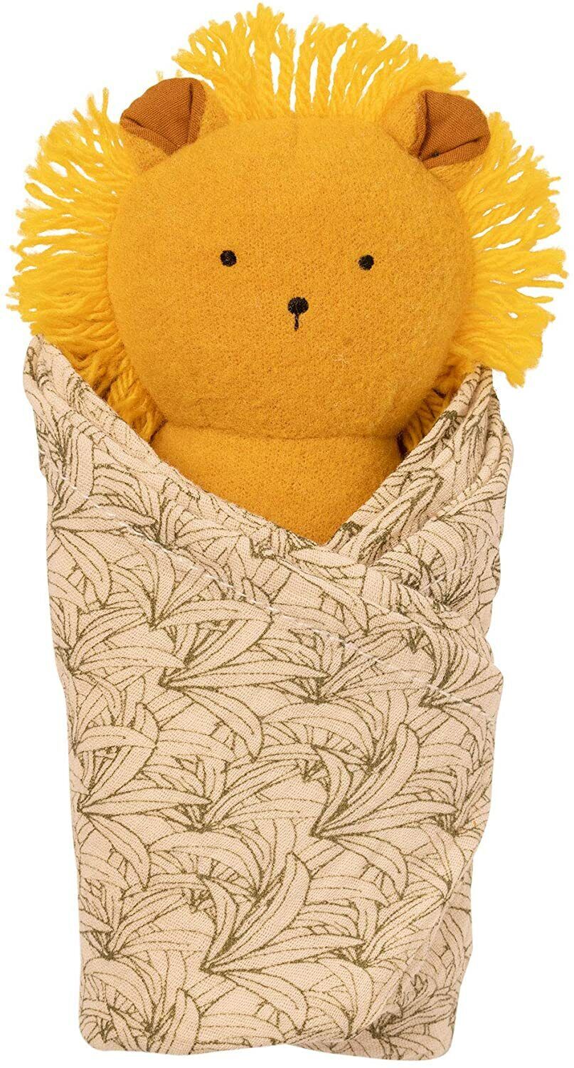 Manhattan Toy Embroidered Plush Lion Baby Rattle + Soft Cotton Burp Cloth